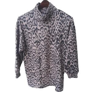 Leopard Animal Print Sweater - M -55% cotton Fleece lined- Cowl neck Lola Grace